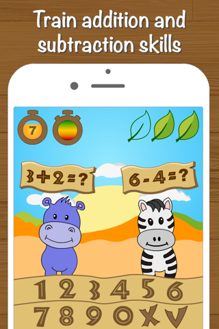 Safari Math - Addition and Subtraction game for kids screenshot 2