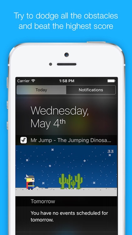 Mr Jump - The Jumping Dinosaur, T-Rex in Widget Game, Notification Center
