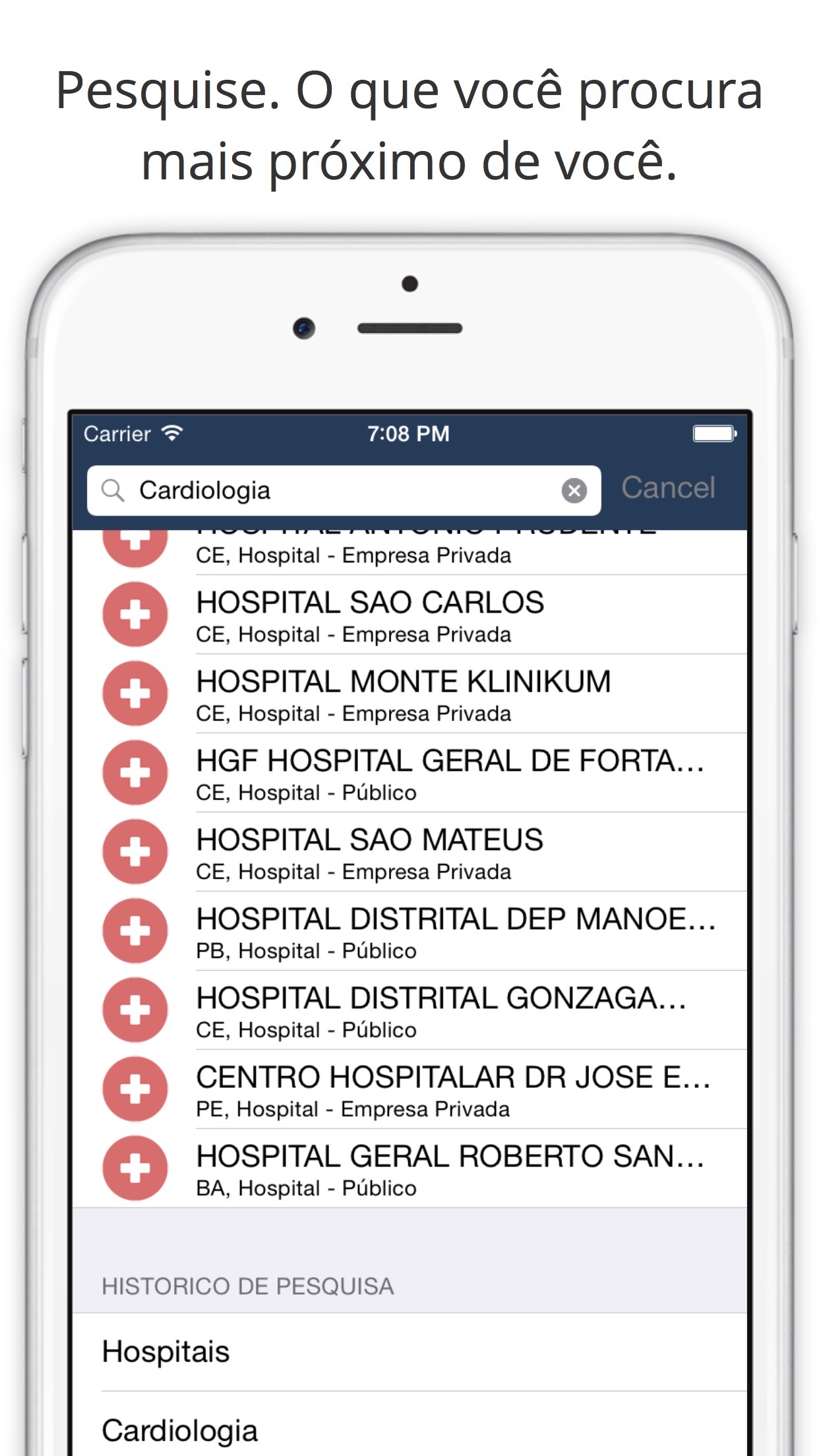 Screenshot do app Mapa da Saúde
