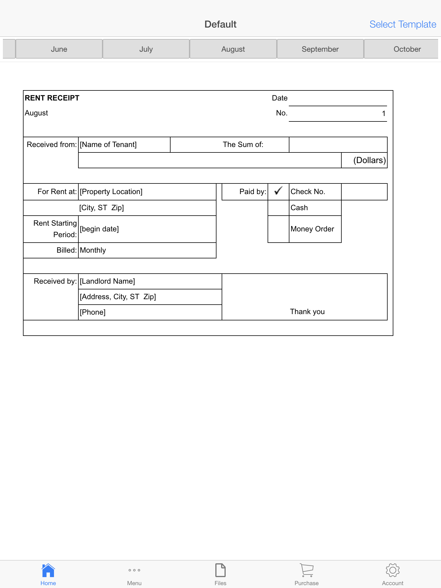 Monthly Rent Receipt