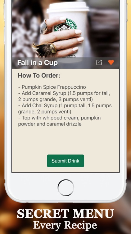 Secret Menu for Starbucks - Coffee, Tea, Cold & Hot Drinks Recipes card Prices and Locations