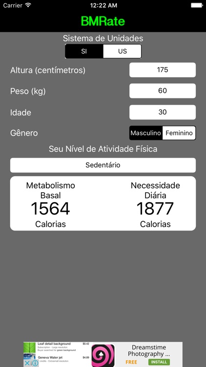 BMRate - Cálculo de Metabolismo Basal e Necessidade Calórica Diária