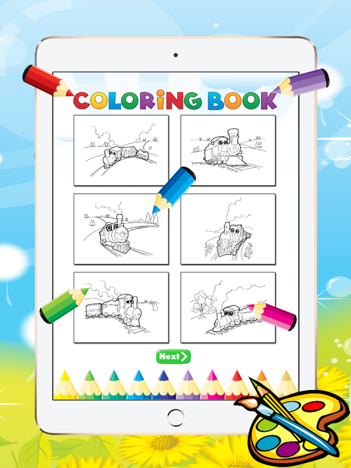 Train Coloring Book For Kid - Vehicle drawing free game Paint and color good games HD
