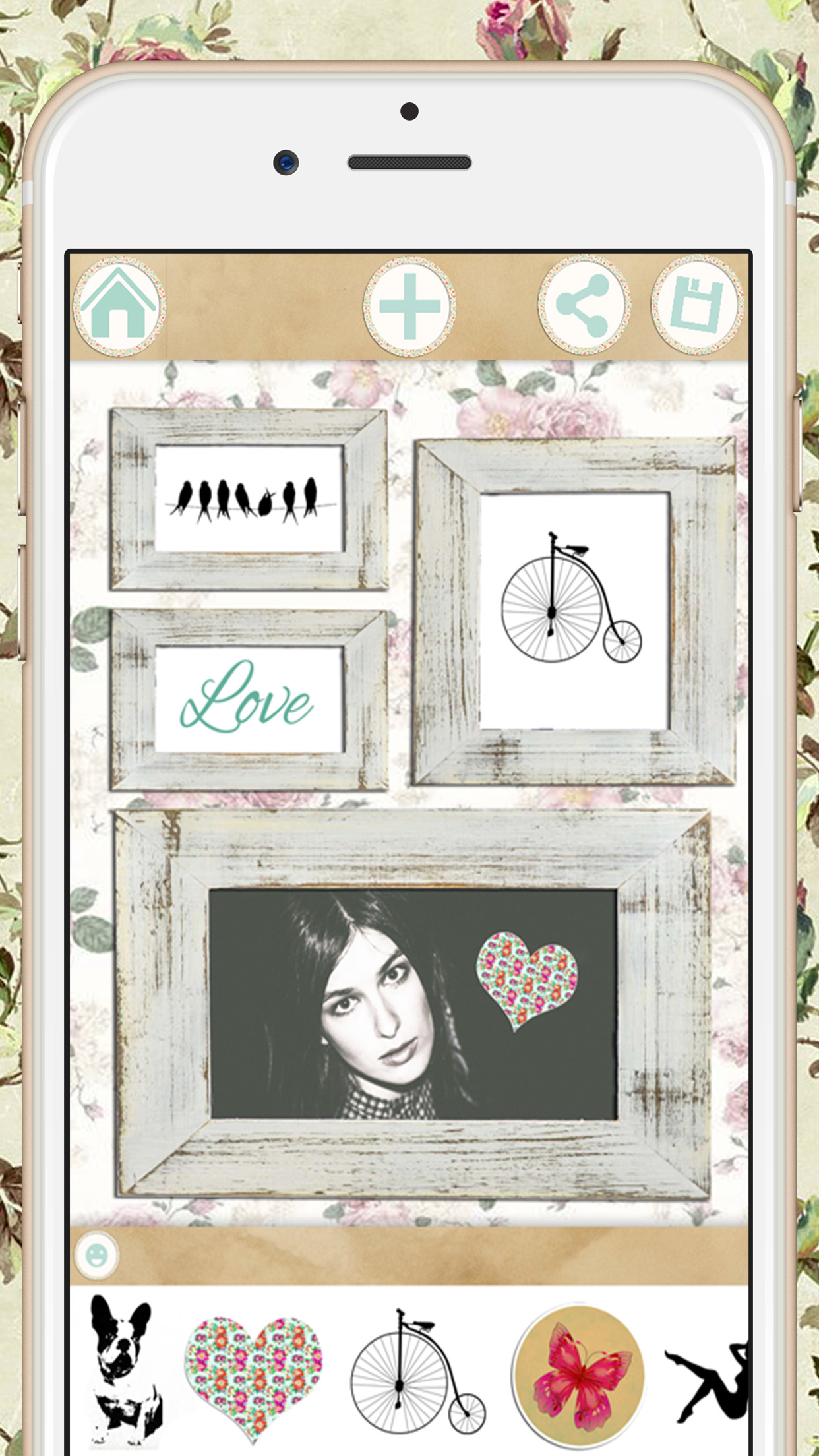 Vintage photo collage editor - frames and stickers screenshot 4