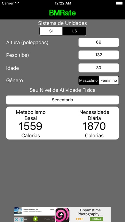 BMRate - Cálculo de Metabolismo Basal e Necessidade Calórica Diária