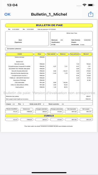 BULLETIN DE SALAIRE Screenshot