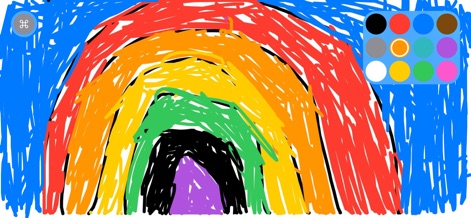 Whiteboard: just draw together - Questa immagine celebra la ricchezza cromatica, mostrando un ampio e vibrante arcobaleno che riempie il canvas, un esempio della vasta gamma di colori applicabili e della possibilità di creare opere estese.