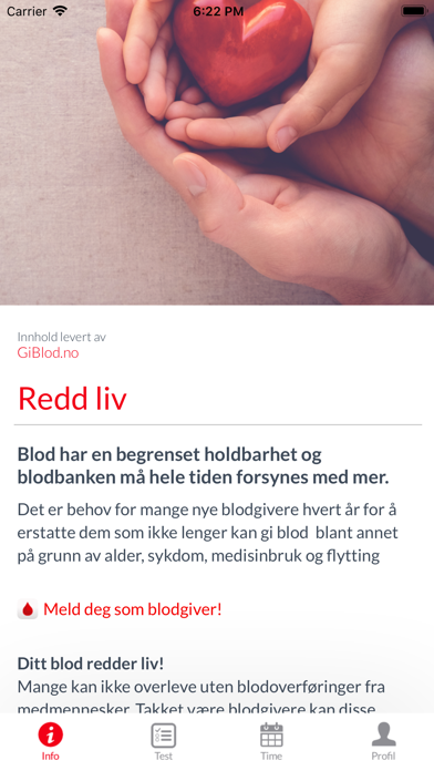 Blodgiver app Screenshot