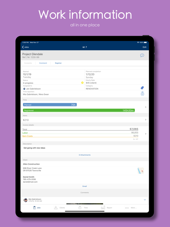 Jobbile Time and Work order iPad screenshot 5 - Business app
