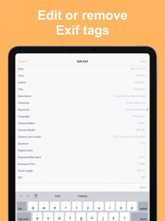 Exif Metadata iPad screenshot 4 - Photo & Video app
