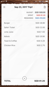 Trabee Spending Note screenshot