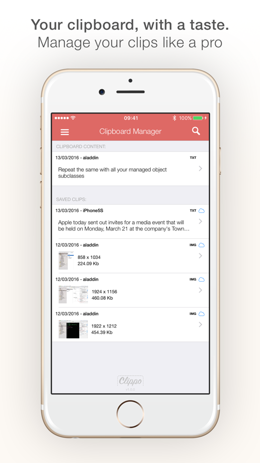 #1. Clippo - Clipboard Manager (iOS) Podle: Elisa Valeria Distefano