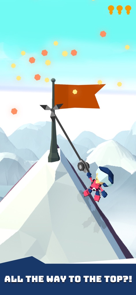 Hang Line: Mountain Climber - Celebrate the achievement of reaching a summit, marked by a triumphant flag pole and celebratory confetti raining down upon the victorious climber.