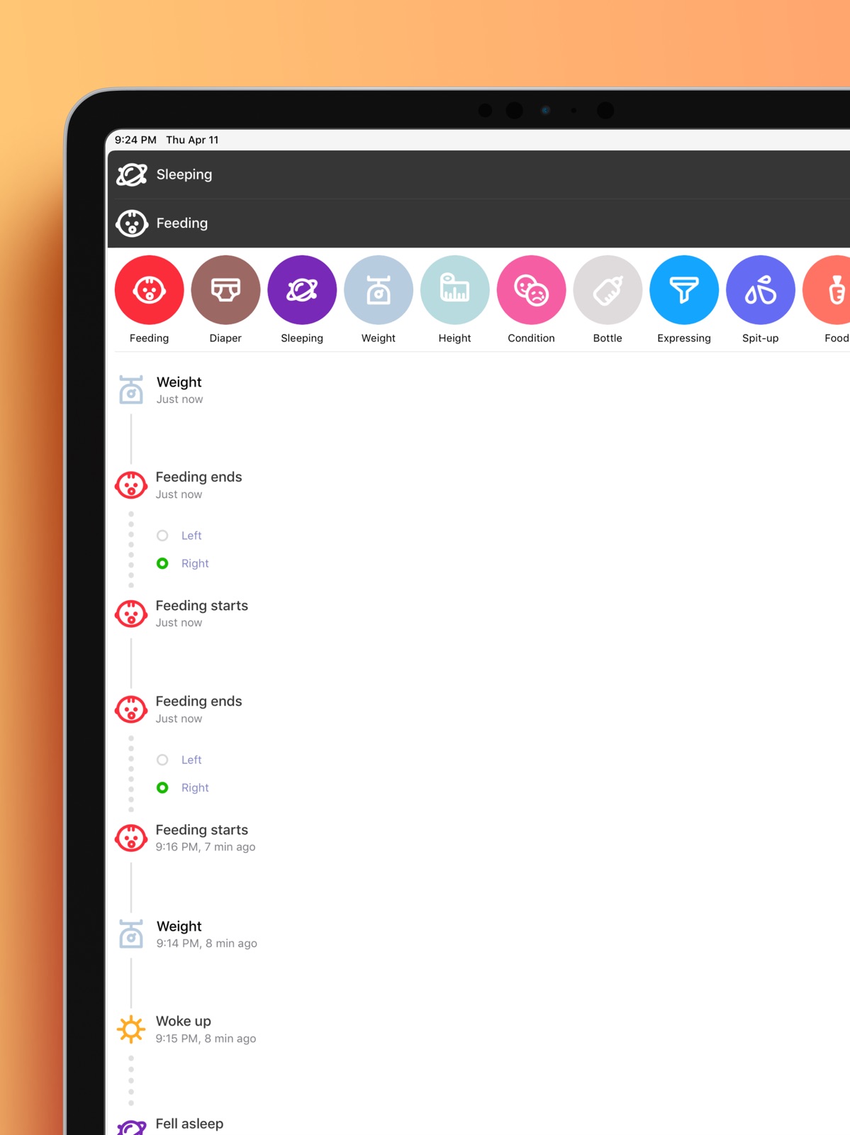 Baby Tracker・Breastfeeding Log ipad screenshot 1