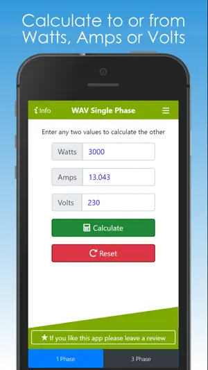 Watts Amps Volts Calculator screenshot 1