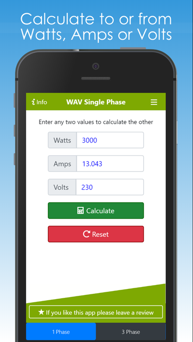 Screenshot #1 pour Watts Amps Volts  Calculator