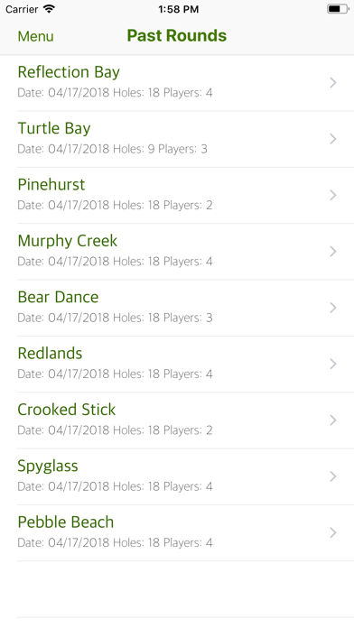 Bubba's Golf Scorecard iPhone screenshot