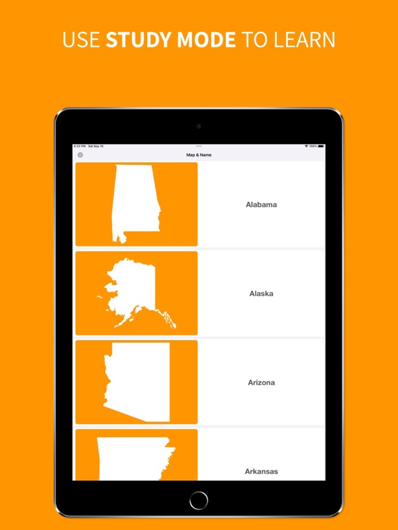 States - Flashcards and Quiz iPad screenshot 6 - Education app