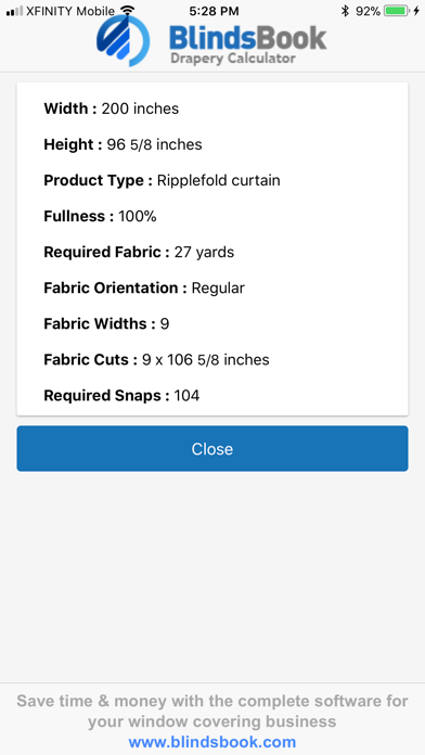 BlindsBook Drapery Calculator iPhone screenshot 3 - Business app