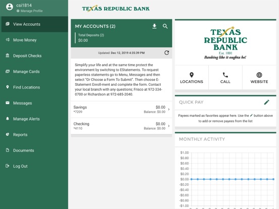 Texas Republic Bank iPad screenshot 2 - Finance app