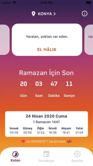 AKINSOFT Namaz Vakitleri iPhone Ekran Görüntüsü 1