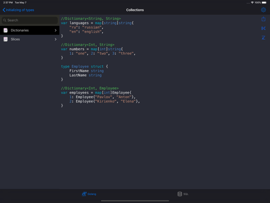 Golang & SQL iPad screenshot 10 - Developer Tools app