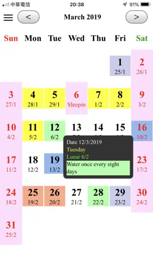 User Calendar screenshot 2