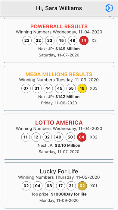 USA Lottery Journal & Results Screenshot