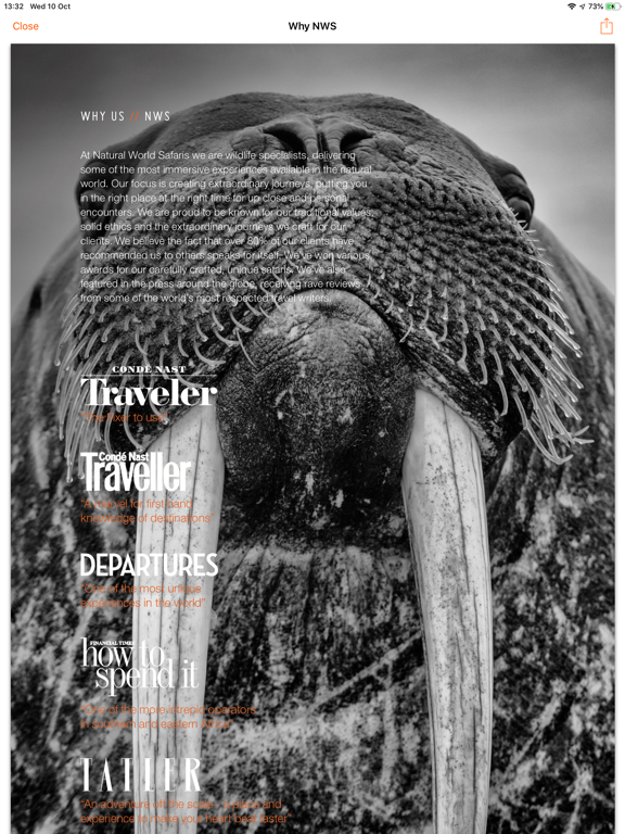 Natural World Safaris iPad screenshot 4 - Travel app