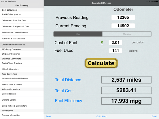 Fuel Calculator: MPG, L100k iPad screenshot 4 - Business app