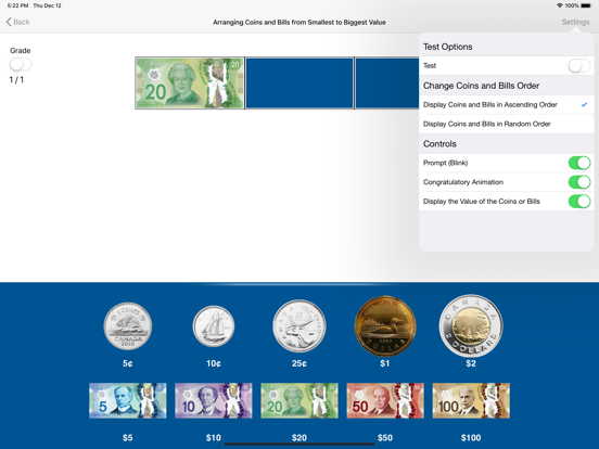 Arranging Coins and Bills CAD iPad screenshot