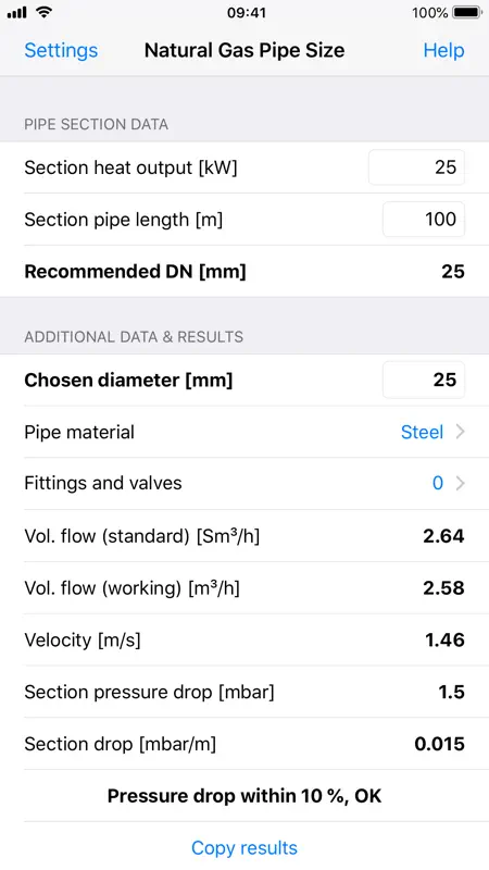 Natural Gas Pipe Size screenshot 1 of 4
