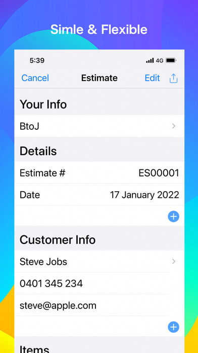 Estimate & Invoice Maker app Screenshot