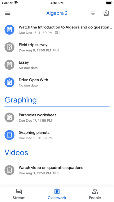 Google Classroom Screenshot