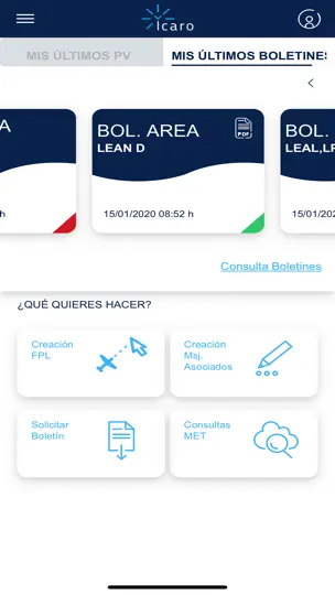 Captura de pantalla de ICARO en iPhone 8