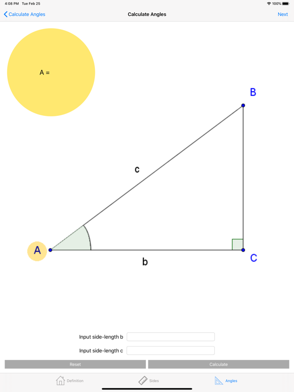 Trigonometry calc iPad screenshot