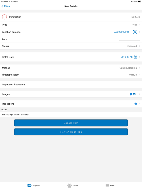 Firestop Locator iPad screenshot