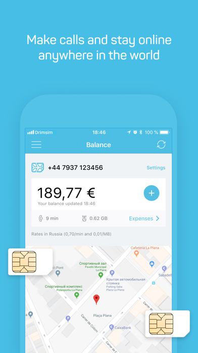 Drimsim — Travel & Internet app screenshot