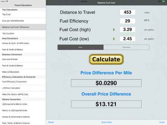 Automobile Trip Calculators iPad screenshot 3 - Travel app