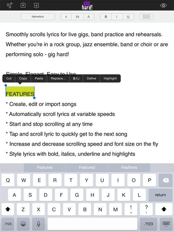 Screenshot #5 pour Gig Hard! Autoscrolling Lyrics