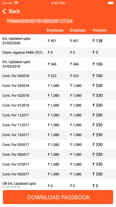 PF Balance Check - Passbook Screenshot
