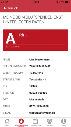 Screenshot von Blutspende auf dem iPhone 10
