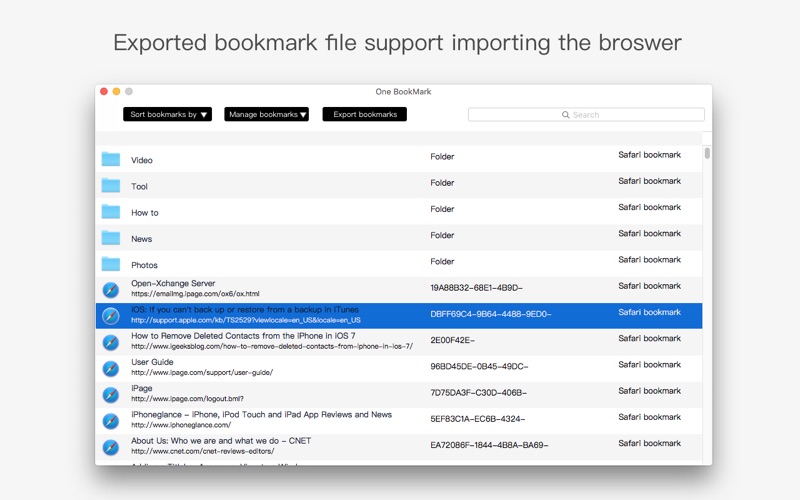 One Bookmark Screenshot