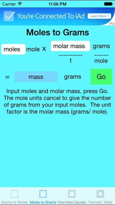 Grams to Moles Chemistry Screenshot