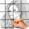 Using the AR Grid Art method, draw a grid on a reference photo and the same grid on canvas paper