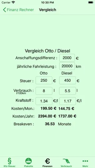 Screenshot von KfzSteuer+ auf dem iPhone 9