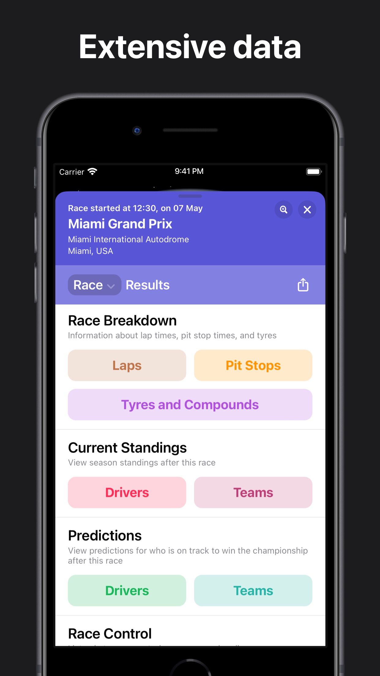 Screenshot do app Race Control - Live F1 Stats