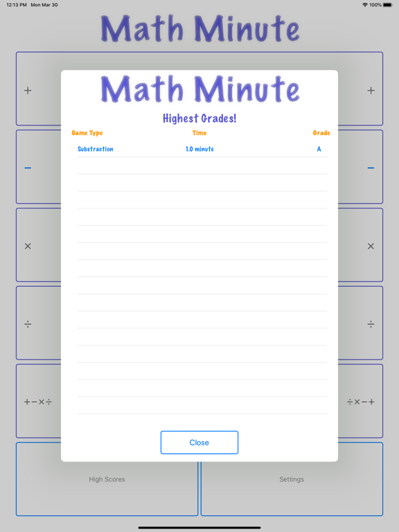 Math Minute iPad screenshot