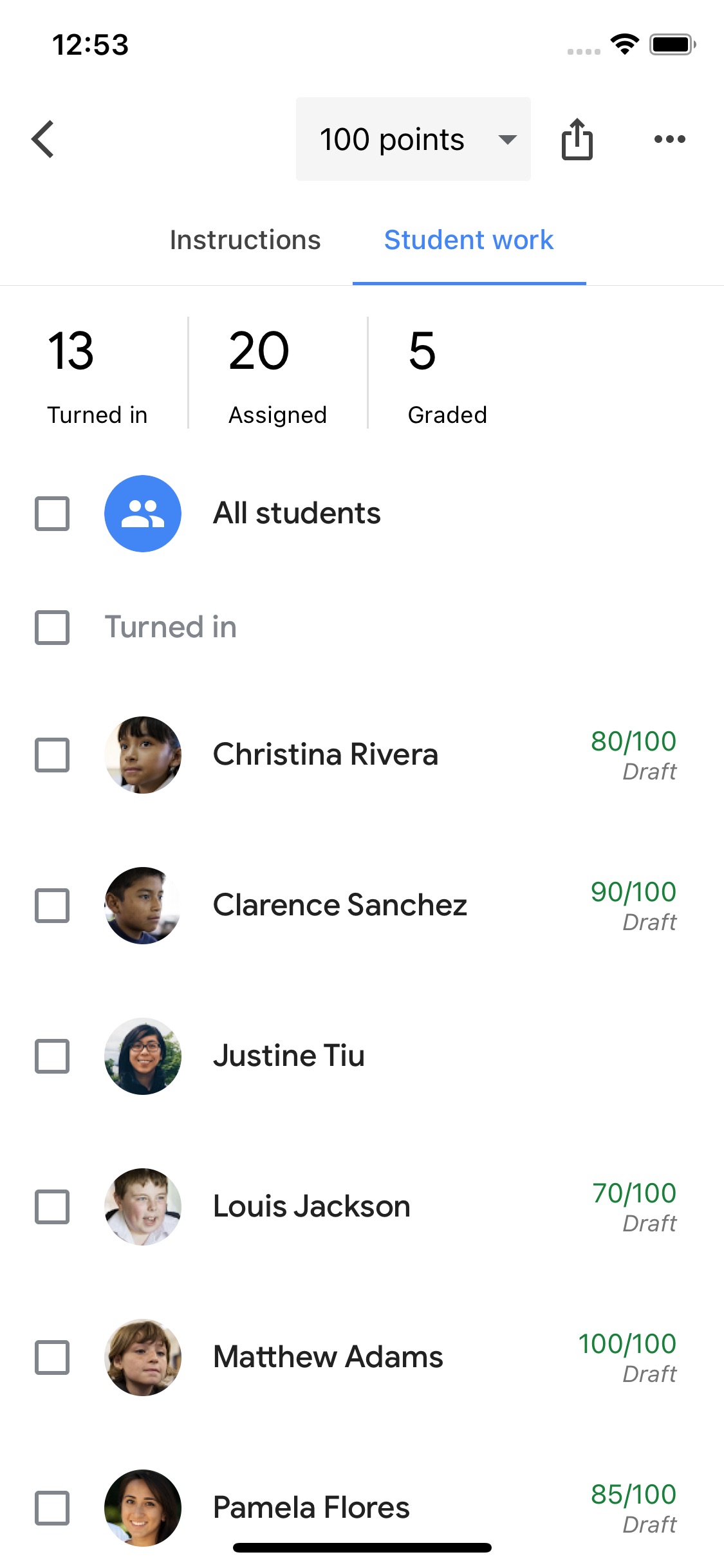 Screenshot do app Google Classroom