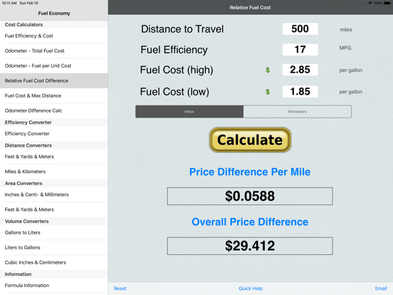 Fuel Calculator: MPG, L100k iPad screenshot 3 - Business app